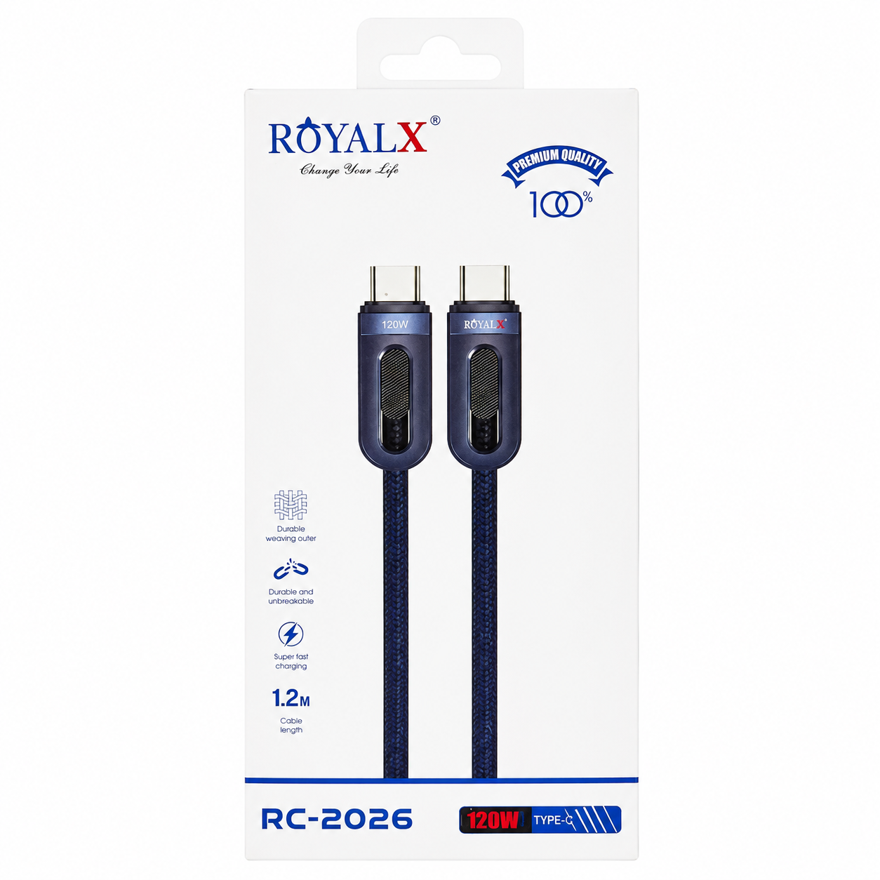 ROYALX RC-2026 120W USB-C to USB-C Fast Charging Cable (1.2M)