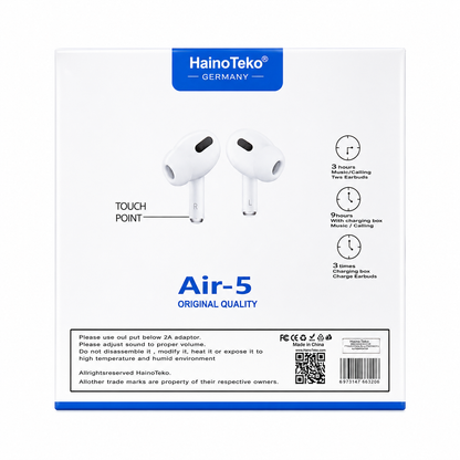 HainoTeko Air-5 Original Quality Wireless Earbuds – Bluetooth Earphones with Touch Control & Charging Case
