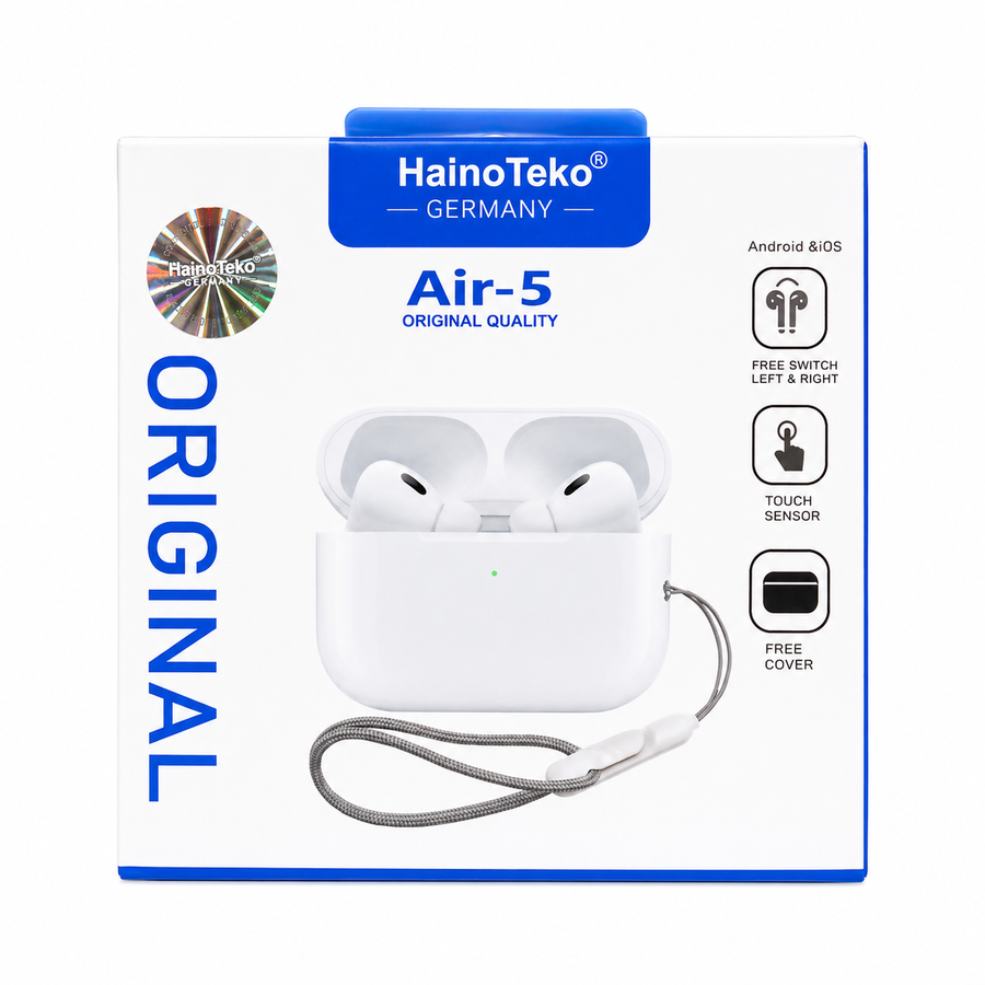 HainoTeko Air-5 Original Quality Wireless Earbuds – Bluetooth Earphones with Touch Control & Charging Case