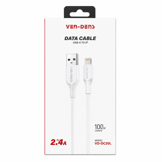 VEN-DENS UK USB-A to Lightning Fast Charging Data Cable 2.4A – 1 Meter (VD-DC20L)