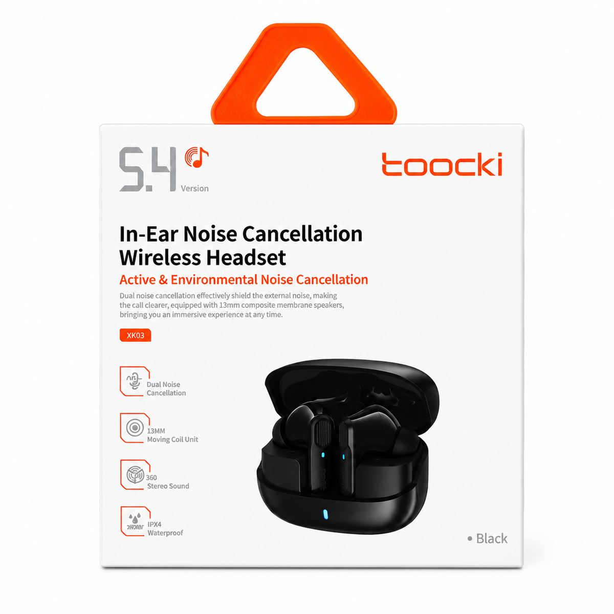Toocki TQ-EJ21 Wireless Earbuds with Active Noise Cancellation – Bluetooth 5.4, IPX4 Waterproof (Black)
