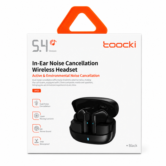 Toocki TQ-EJ21 Wireless Earbuds with Active Noise Cancellation – Bluetooth 5.4, IPX4 Waterproof (Black)