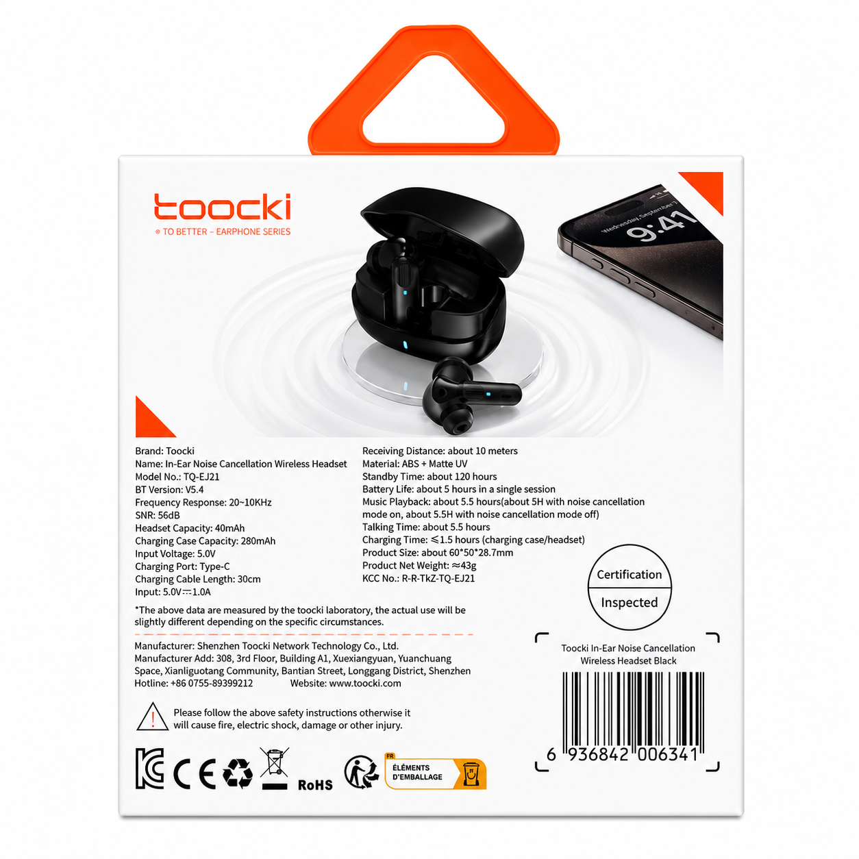 Toocki TQ-EJ21 Wireless Earbuds with Active Noise Cancellation – Bluetooth 5.4, IPX4 Waterproof (Black)