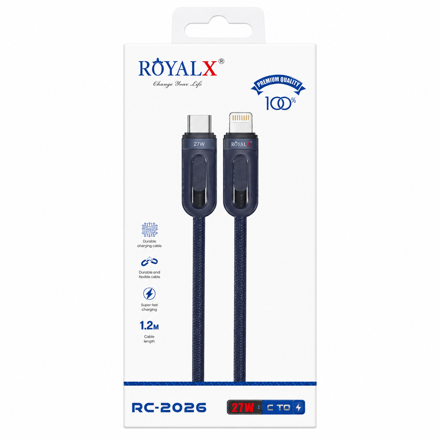 ROYALX RC-2026 USB-C to Lightning Fast Charging Cable 27W – 1.2M for iPhone & iPad