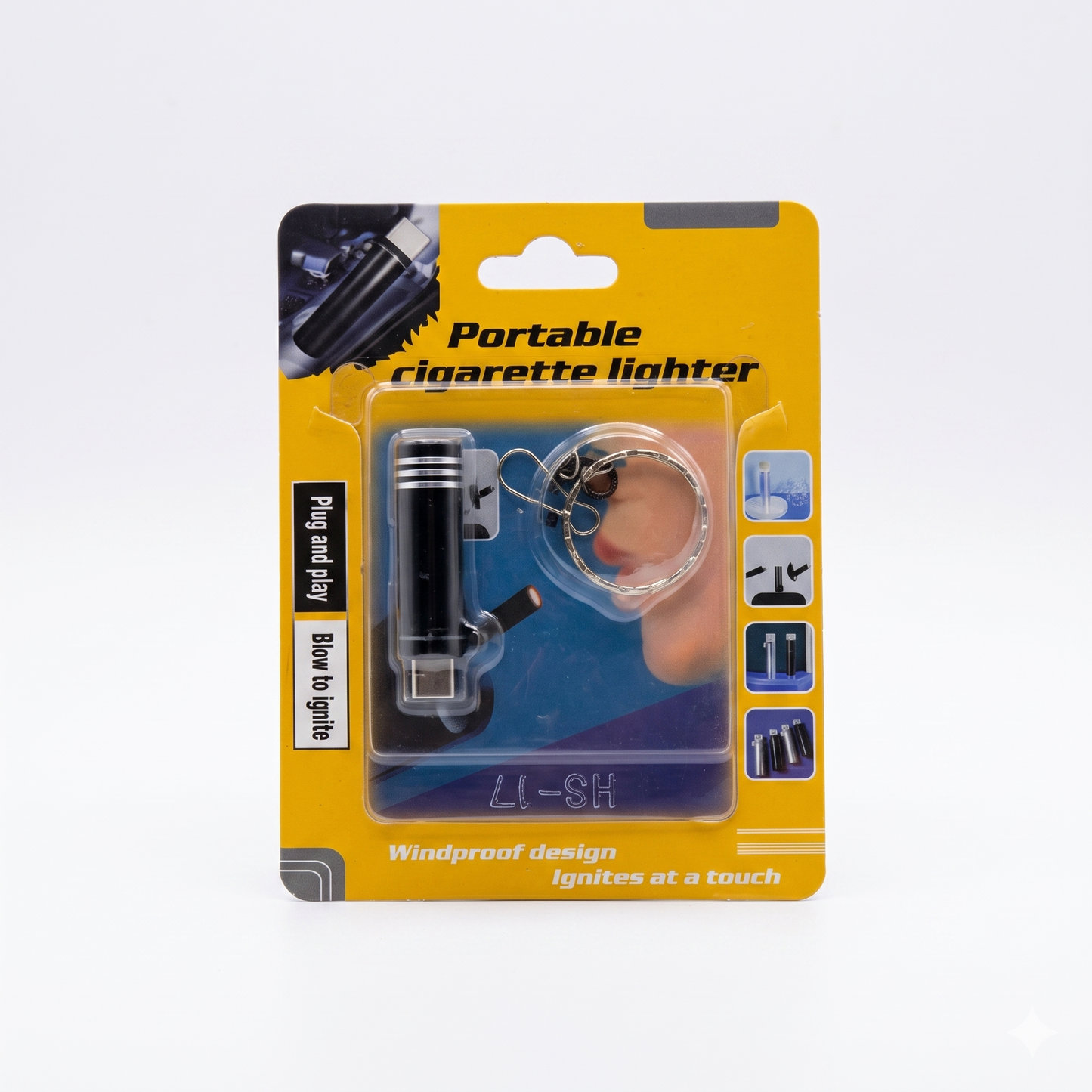 Portable Windproof Electric Cigarette Lighter with Flameless Coil & Keychain Design